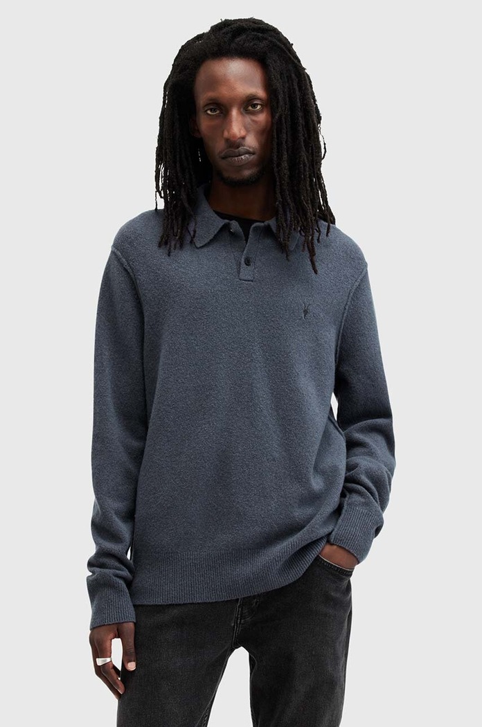 Pulover s dodatkom vune AllSaints STATTEN bez uzorka plava M038KA