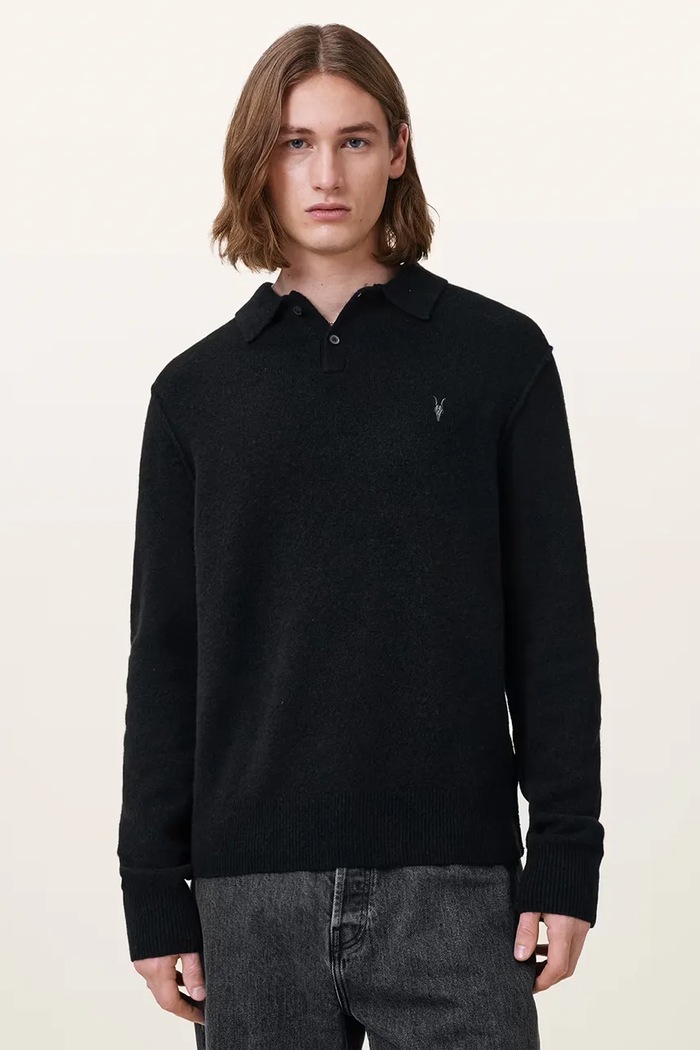 AllSaints sweter męski z wiskozą STATTEN czarny M038KA