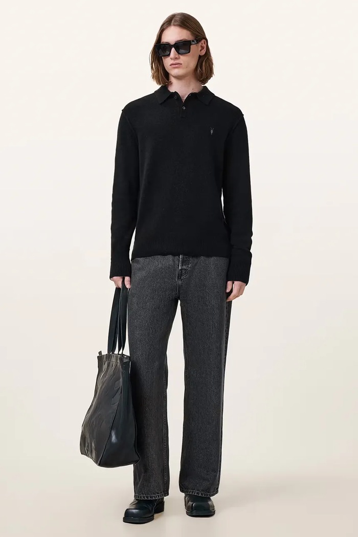 Odzież AllSaints sweter męski z wiskozą STATTEN M038KA czarny
