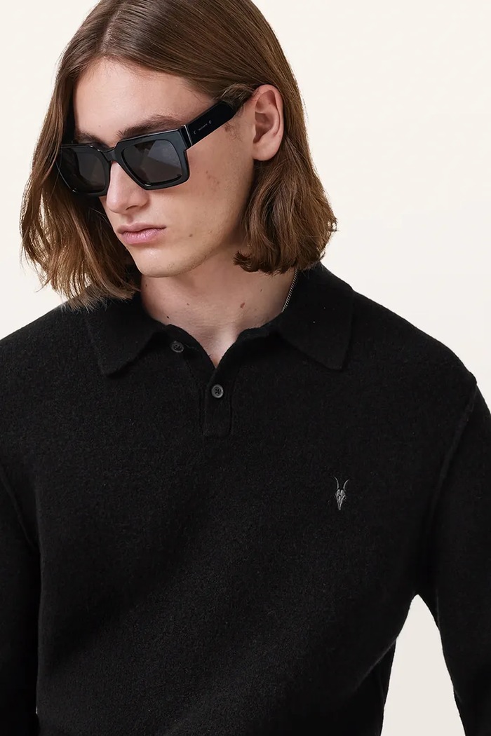 AllSaints sweter męski z wiskozą STATTEN czarny M038KA