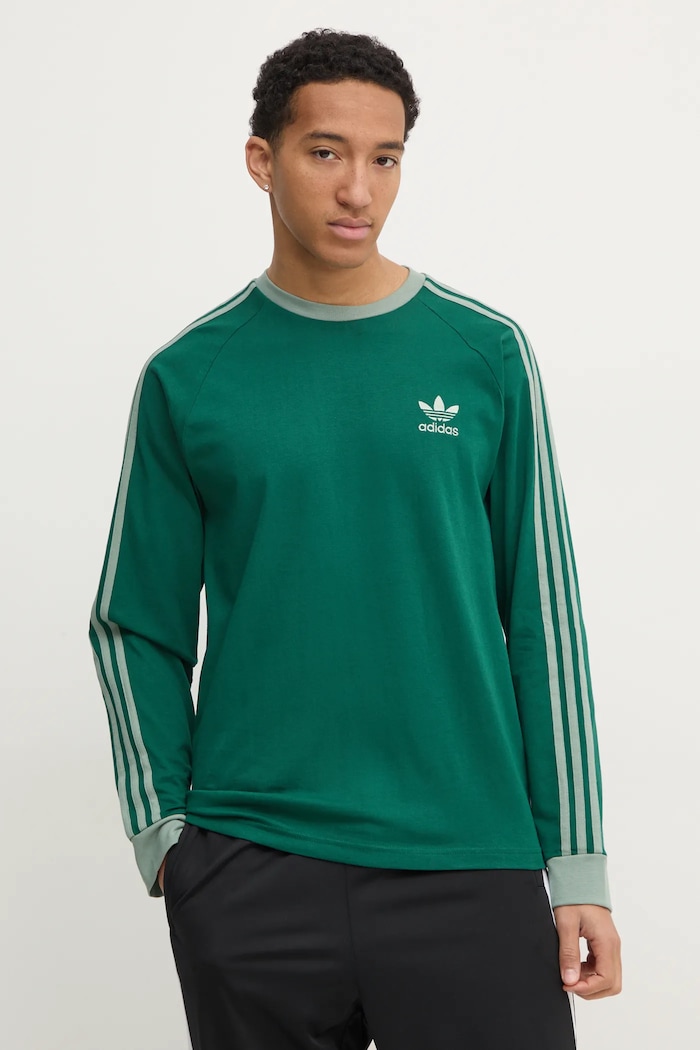 Tričko s dlouhým rukávem adidas Originals 3-Stripes kulatý zelená JD0540