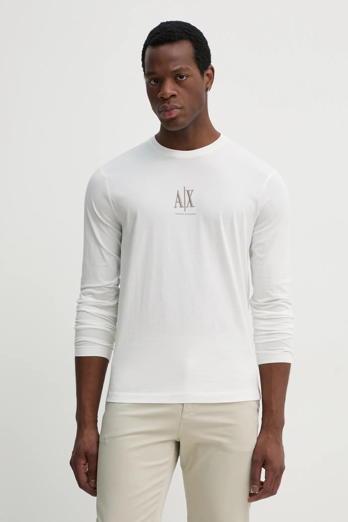 Bombažna majica z dolgimi rokavi Armani Exchange Našitek bela XM000364.AF12308.NOS