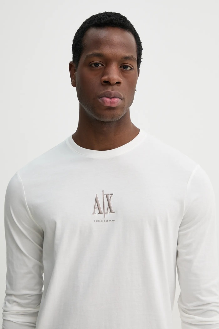 Bombažna majica z dolgimi rokavi Armani Exchange bela XM000364.AF12308.NOS