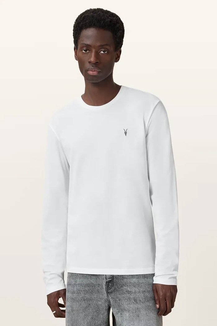 Bavlněné tričko s dlouhým rukávem AllSaints BRACE slim bílá M033JB