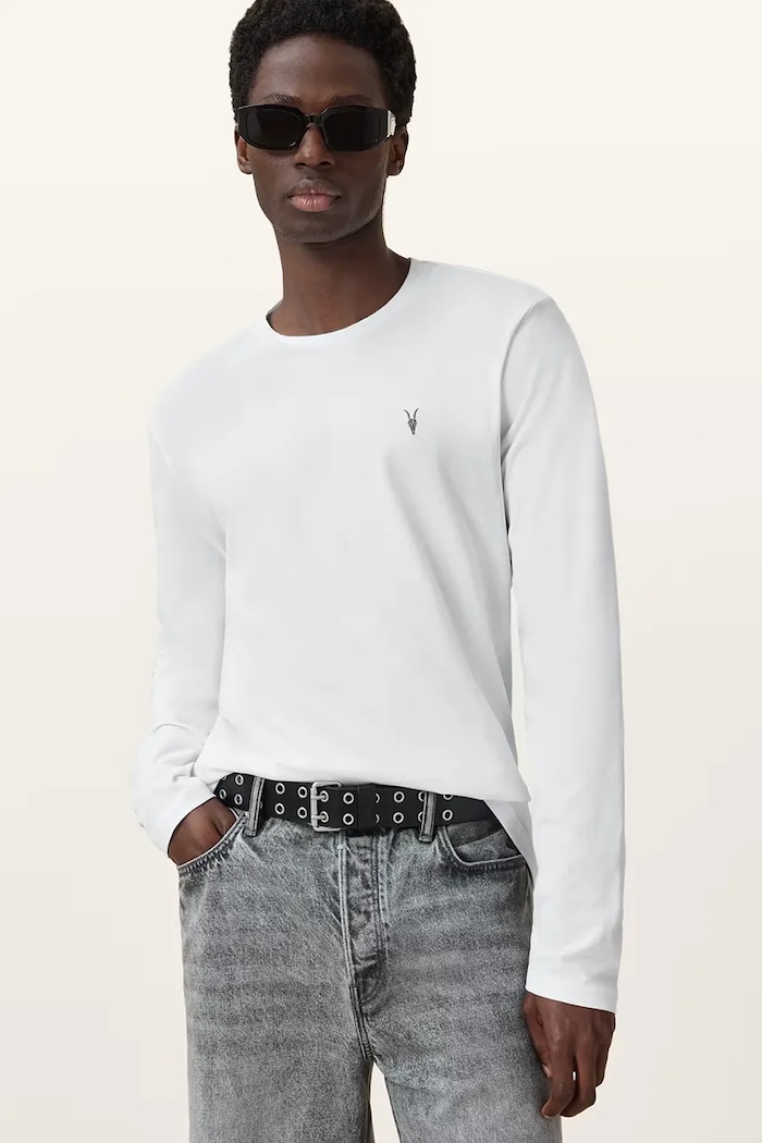 Bavlněné tričko s dlouhým rukávem AllSaints BRACE bílá M033JB