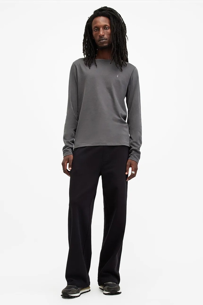 Βαμβακερή μπλούζα με μακριά μανίκια AllSaints BRACE γκρί M033JB