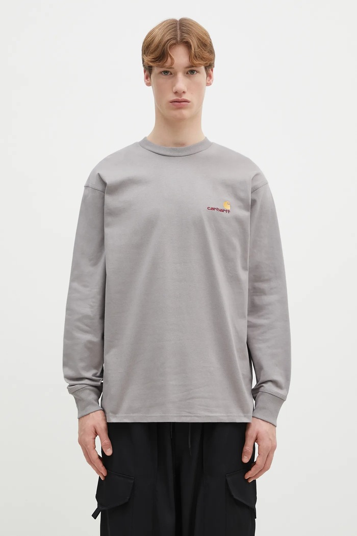 Pamučna majica dugih rukava Carhartt WIP Longsleeve American Script regular siva I029955.2LRXX