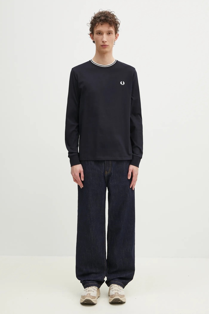 Fred Perry top a maniche lunghe in cotone M9602.795 blu navy