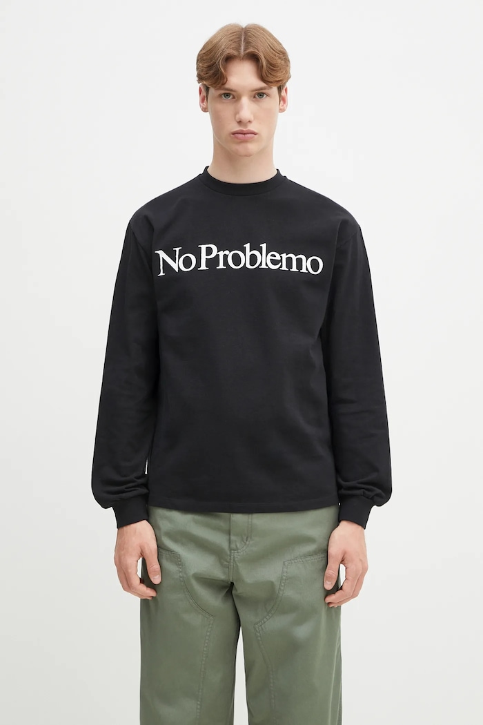 Bavlněné tričko s dlouhým rukávem No Problemo No Problemo LS Tee regular černá NP6002203