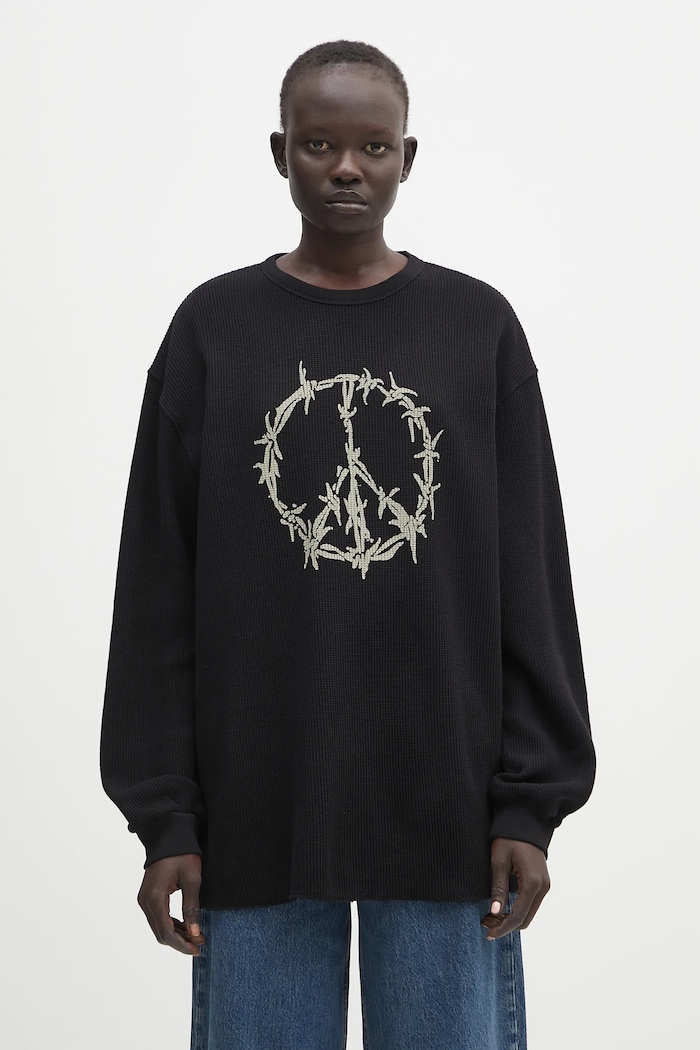 Aries felpa in cotone Peace Press Gothic Waffle LS Tee AR6003903 nero SS25
