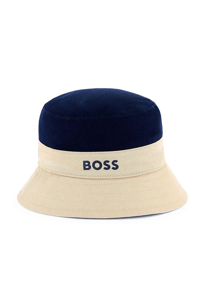 Детска памучна капела с две лица BOSS памук бежов J51698