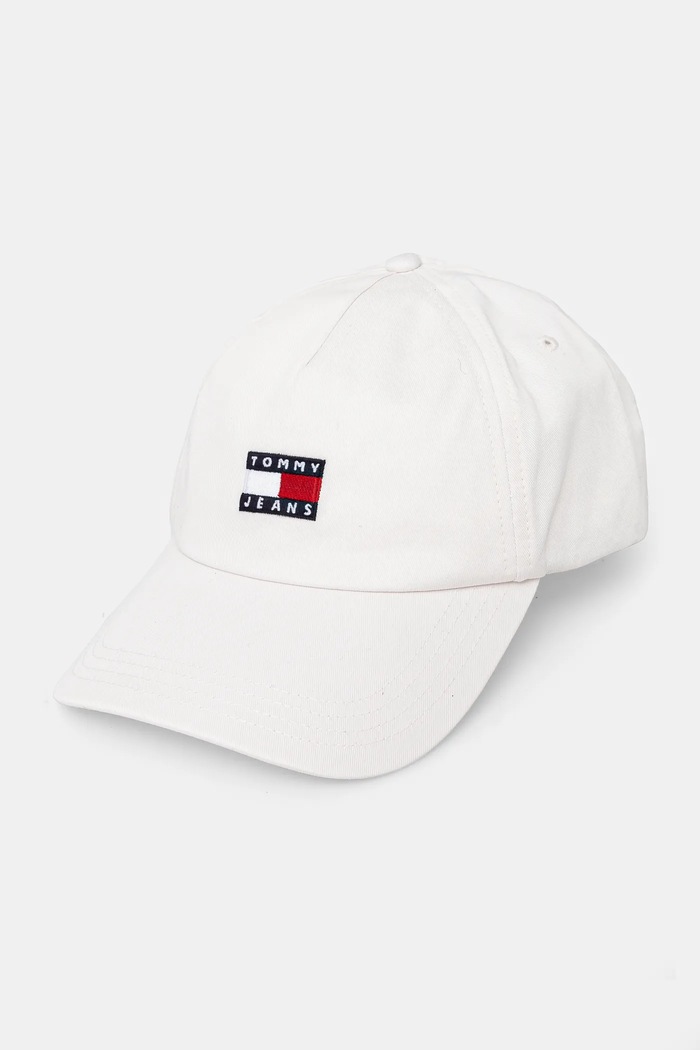 Tommy Jeans καπέλο με γείσο γυναικείο βαμβακερό απλικέ λευκό AW0AW16991
