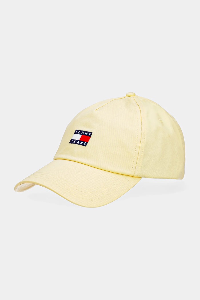 Tommy Jeans καπέλο με γείσο γυναικείο βαμβακερό απλικέ κίτρινο AW0AW16991