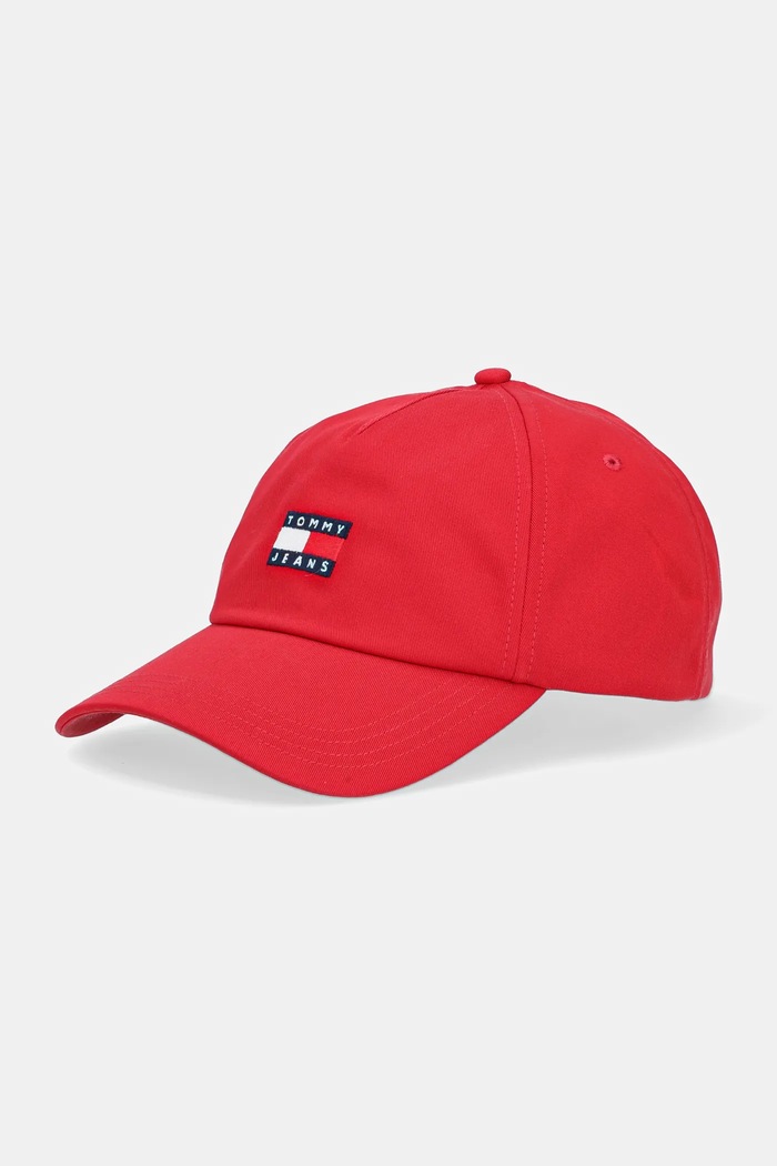 Tommy Jeans Καπέλο με γείσο γυναικείο βαμβακερό απλικέ κόκκινο AW0AW16991