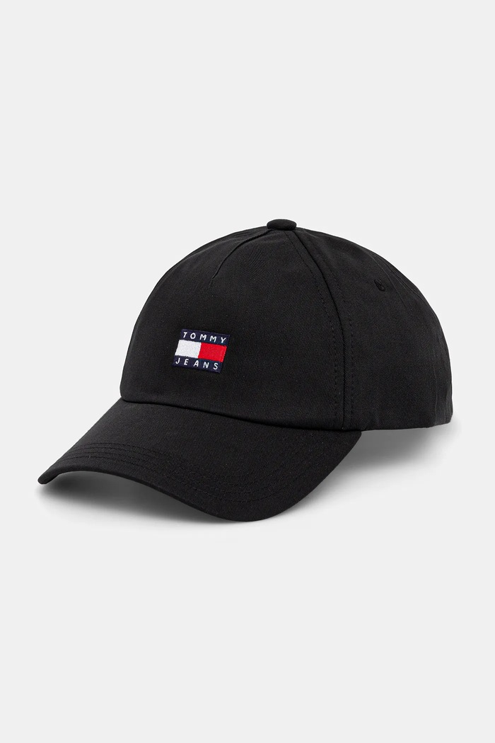 Tommy Jeans καπέλο με γείσο γυναικείο βαμβακερό μαύρο AW0AW16991