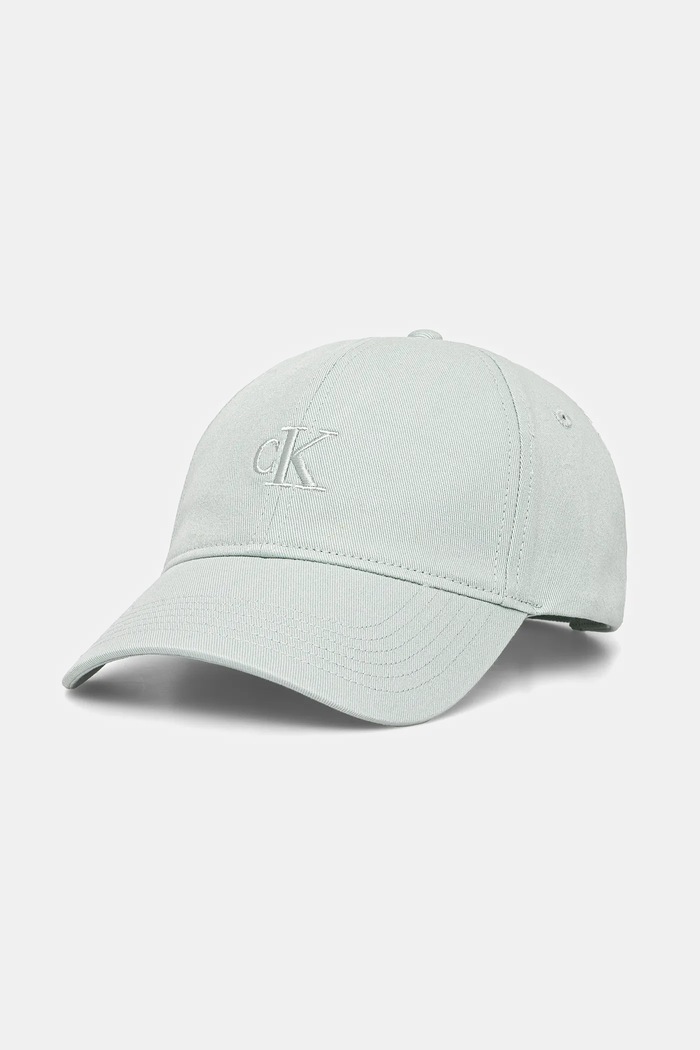 Calvin Klein czapka z daszkiem damska bawełniana nadruk turkusowy LV04K5024G