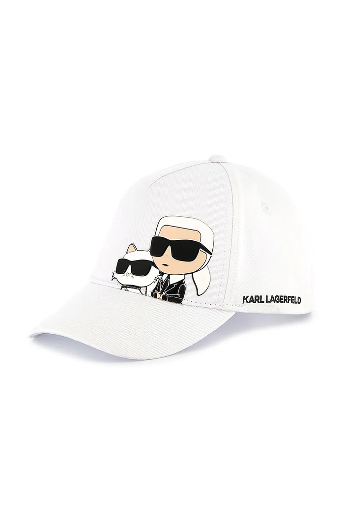 Παιδικό βαμβακερό καπέλο μπέιζμπολ Karl Lagerfeld απλικέ λευκό Z30393