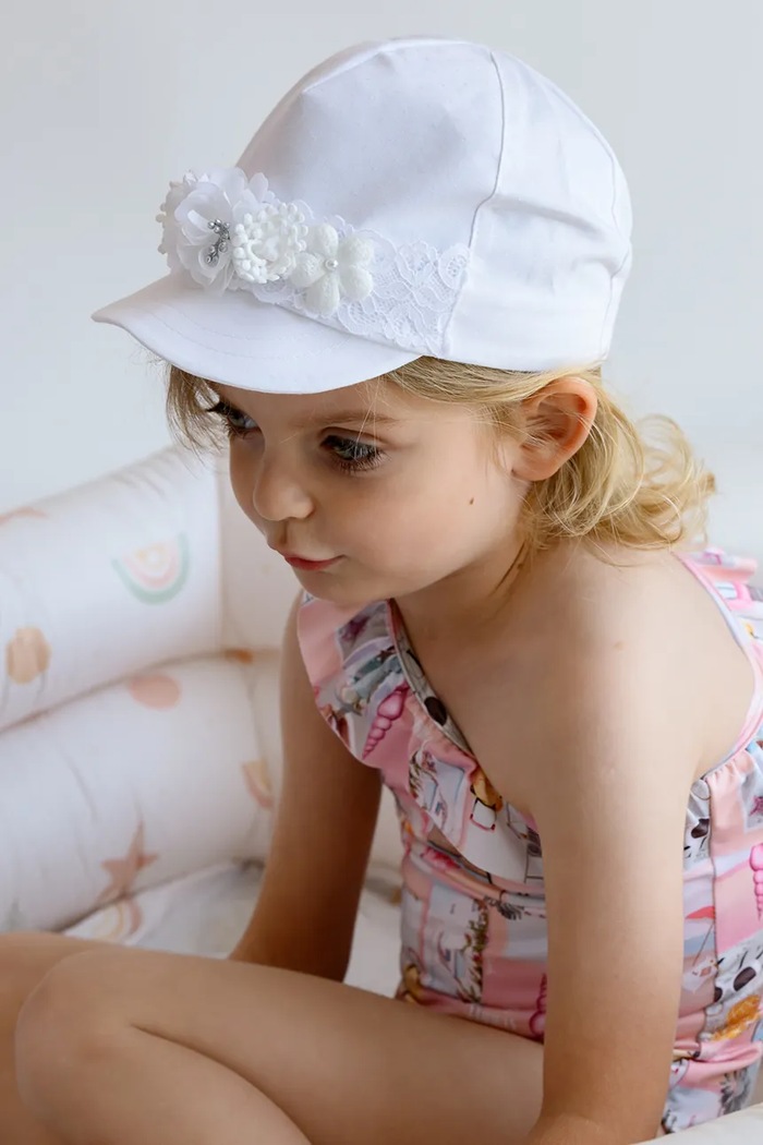 Pamučna kapa sa šiltom za bebe Jamiks ENOLA bijela ENOLA.or.Na.gl.JLH056.G