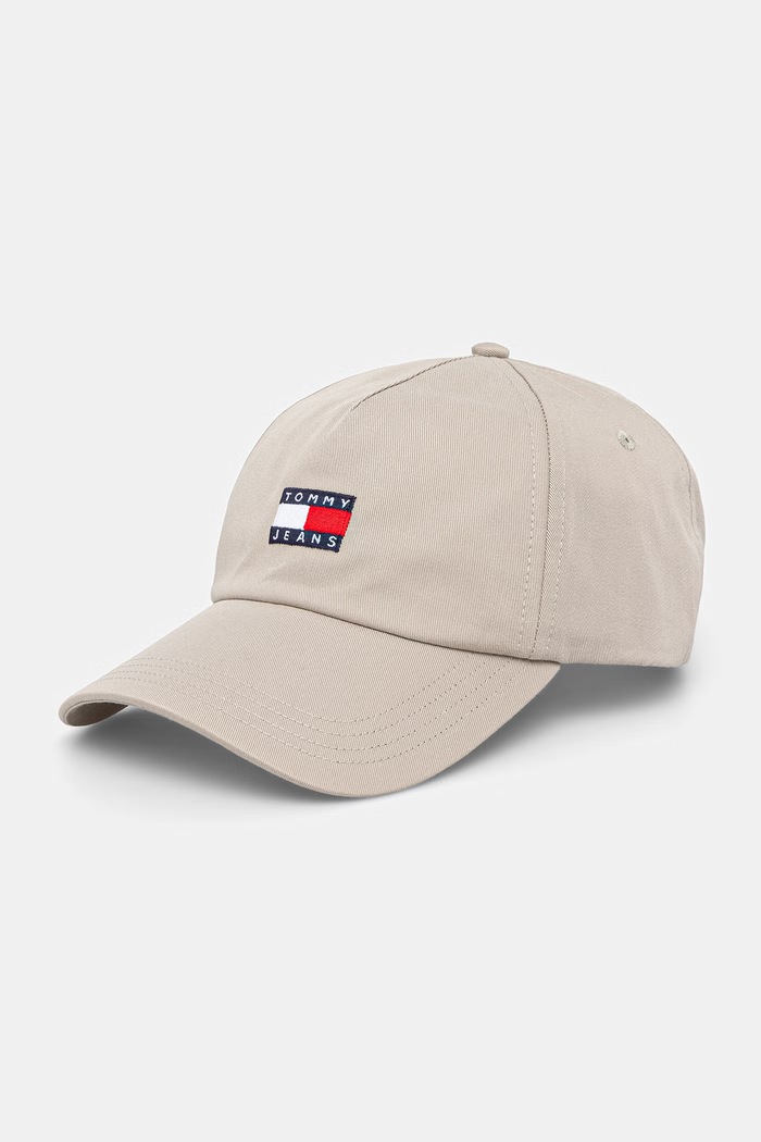 Tommy Jeans kapa s šiltom moška bombažna bež AM0AM12933