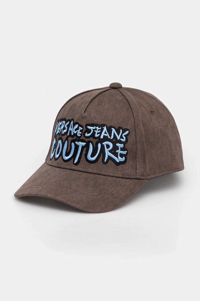 Versace Jeans Couture czapka z daszkiem bawełniana aplikacja brązowy 78GAZK61.ZG374