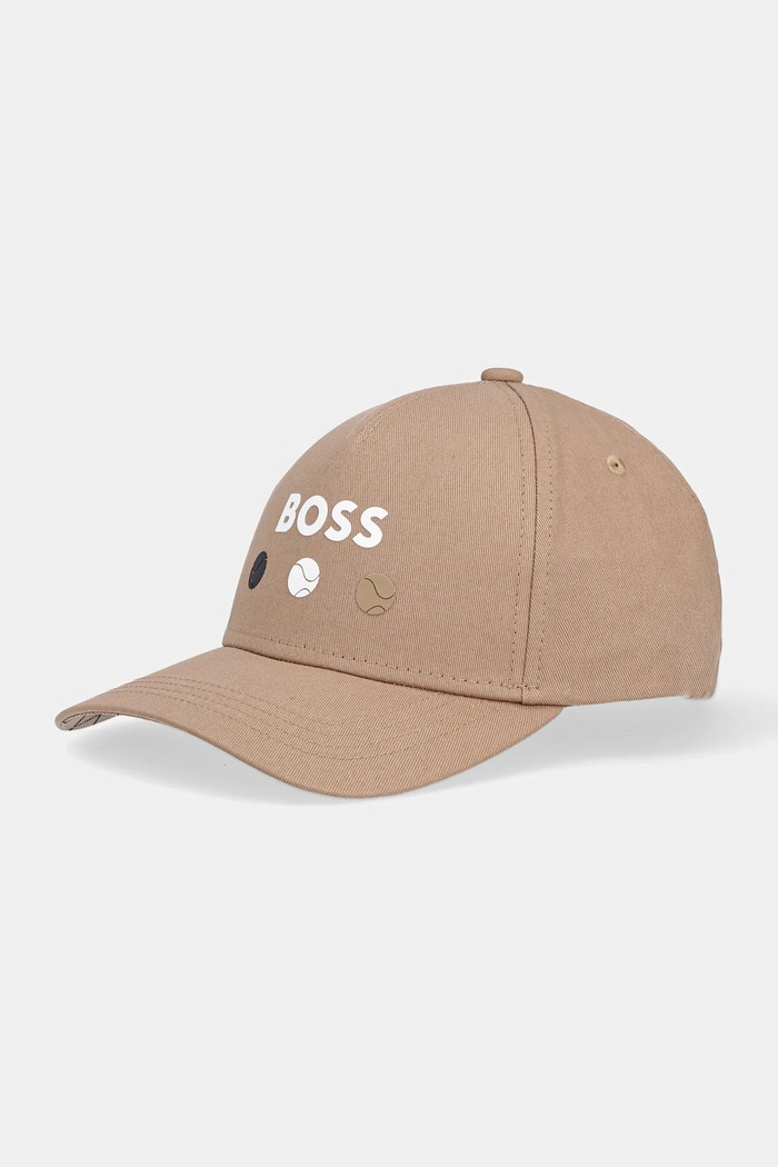 BOSS Green czapka z daszkiem bawełniana nadruk beżowy 50546273