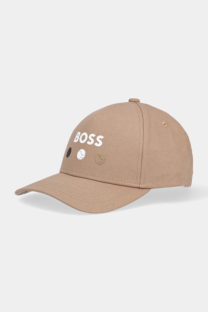 BOSS Green czapka z daszkiem bawełniana nadruk beżowy 50546273