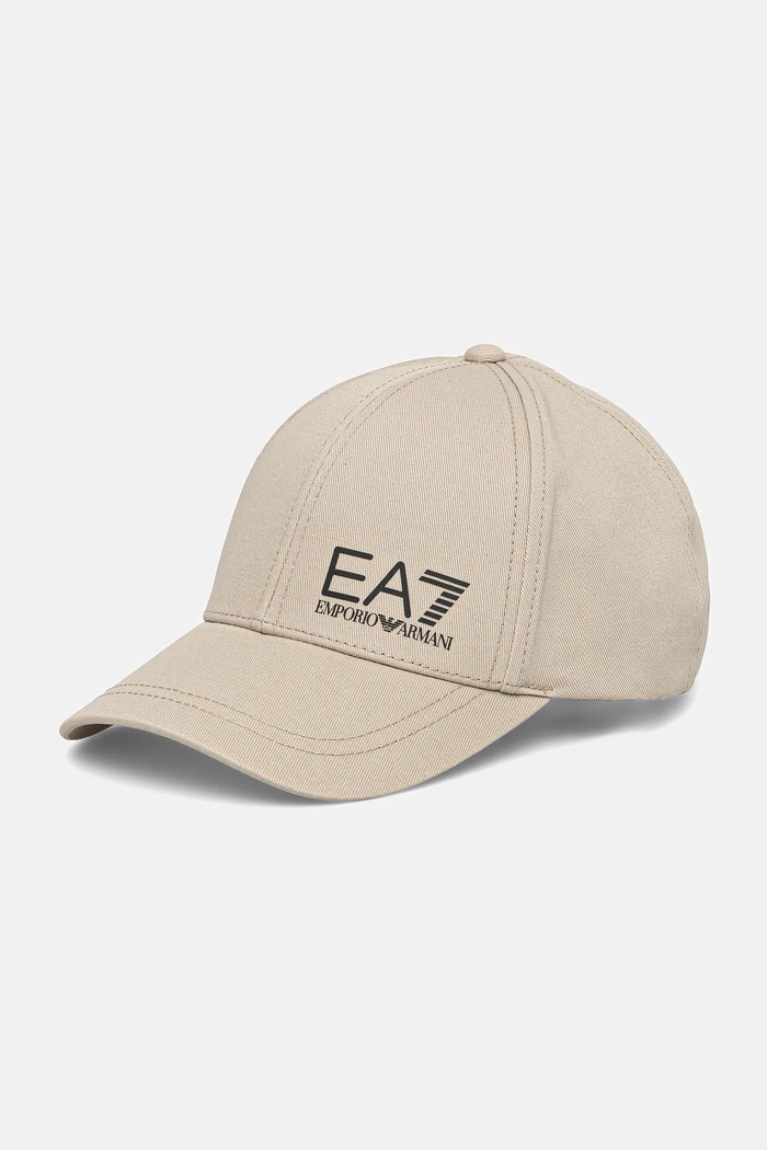 EA7 Emporio Armani czapka z daszkiem bawełniana bawełna beżowy AF11989.7X000005