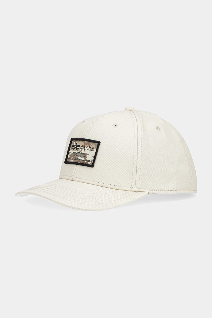 Pamučna kapa sa šiltom Alpha Industries Crew Camo Cap natpis bež 156903