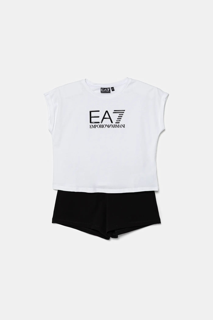 EA7 Emporio Armani komplet sportowy dziecięcy bawełniany aplikacja biały 7G000070.AF12503