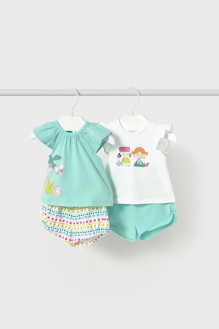 Комплект за бебета Mayoral Newborn (2 броя) надпис тюркоазен 1671.2T.Newborn.PPYH