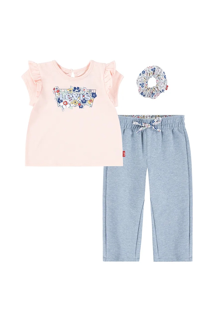Комплект за бебета Levi's RUFFLE SHLDR TOP & PANT SE еластичен розов 1EM645