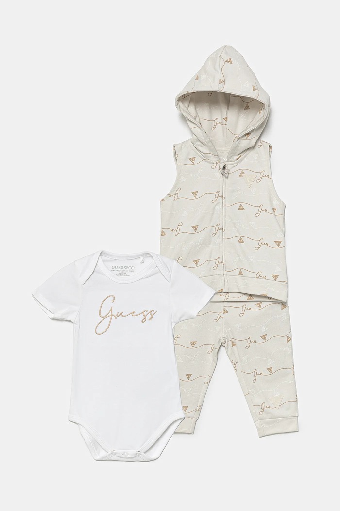Guess komplet bawełniany niemowlęcy wzorzyste beżowy H5GW02.KAN00.PPYA