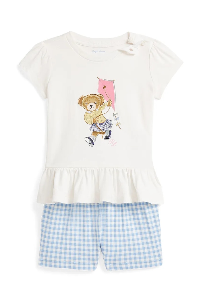 Бебешки памучен комплект Polo Ralph Lauren надпис син 310964041001