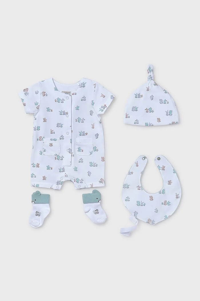 Komplet za bebe Mayoral Newborn 4-pack Planet friendly tirkizna 9910.1A.Newborn.PPYH