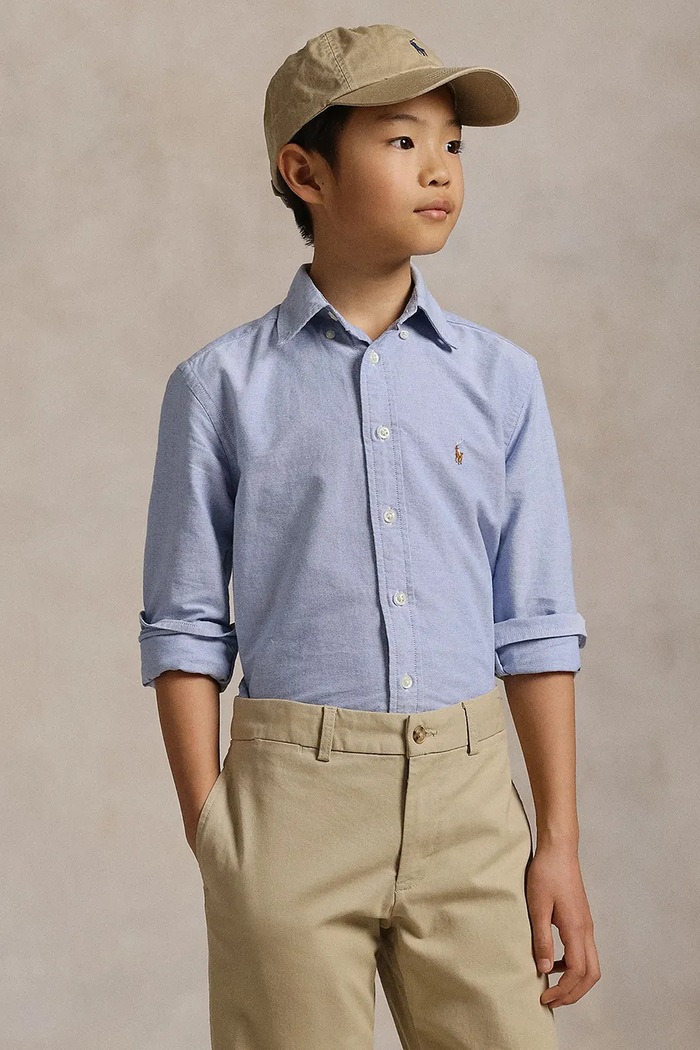 Polo Ralph Lauren camasa de bumbac pentru copii lung albastru 323677133002