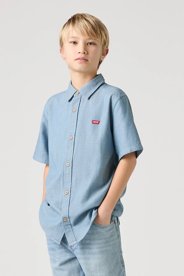 Παιδικό βαμβακερό πουκάμισο Levi's SS WOVEN SHIRT casual μπλε 9EH426