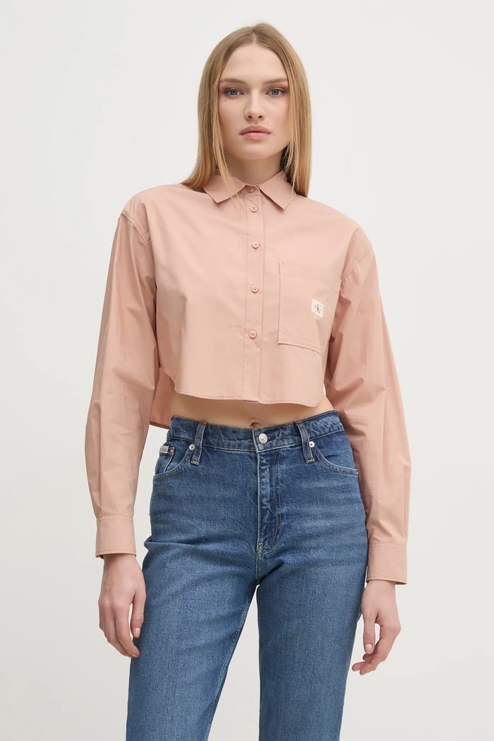 Calvin Klein Jeans koszula bawełniana klasyczny pomarańczowy J20J225078