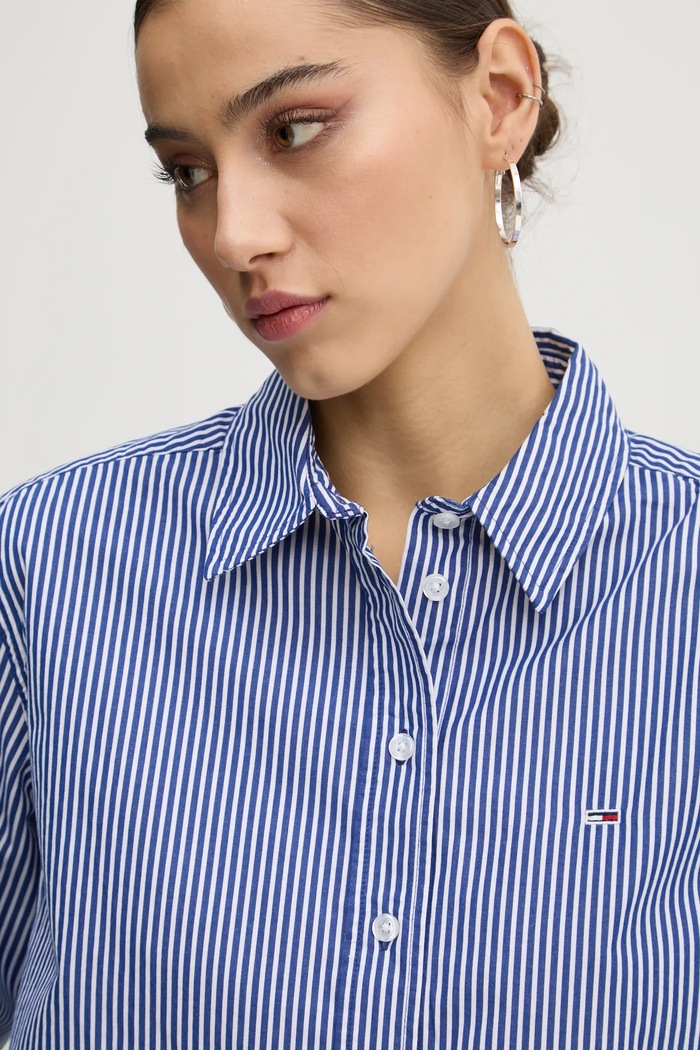 Bavlněná košile Tommy Jeans námořnická modř DW0DW19354