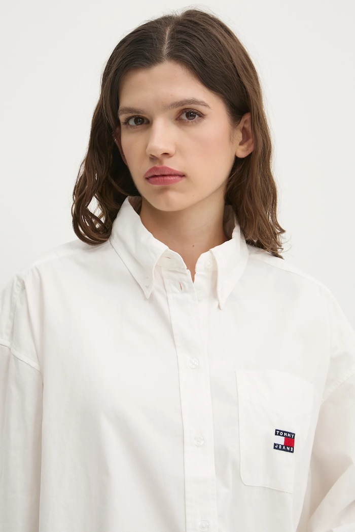 Pamučna košulja Tommy Jeans bijela DW0DW19357
