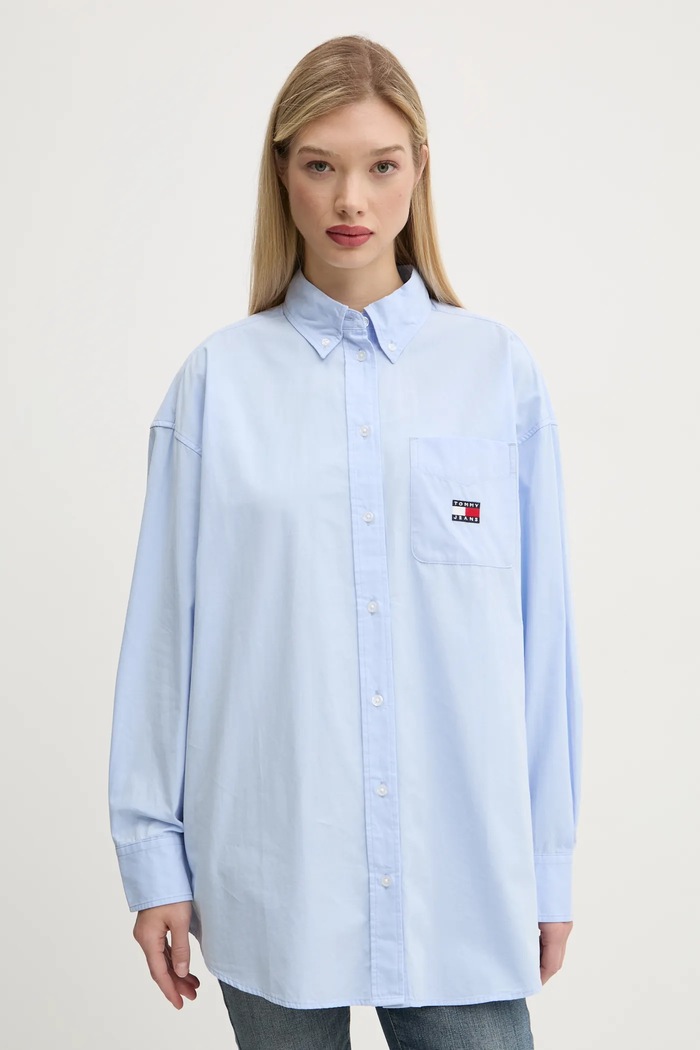 Pamučna košulja Tommy Jeans Planet friendly plava DW0DW19357