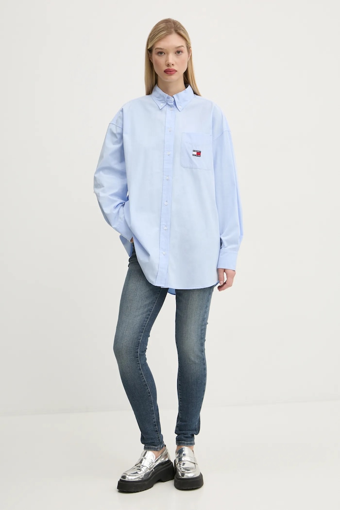 Pamučna košulja Tommy Jeans DW0DW19357 plava SS25