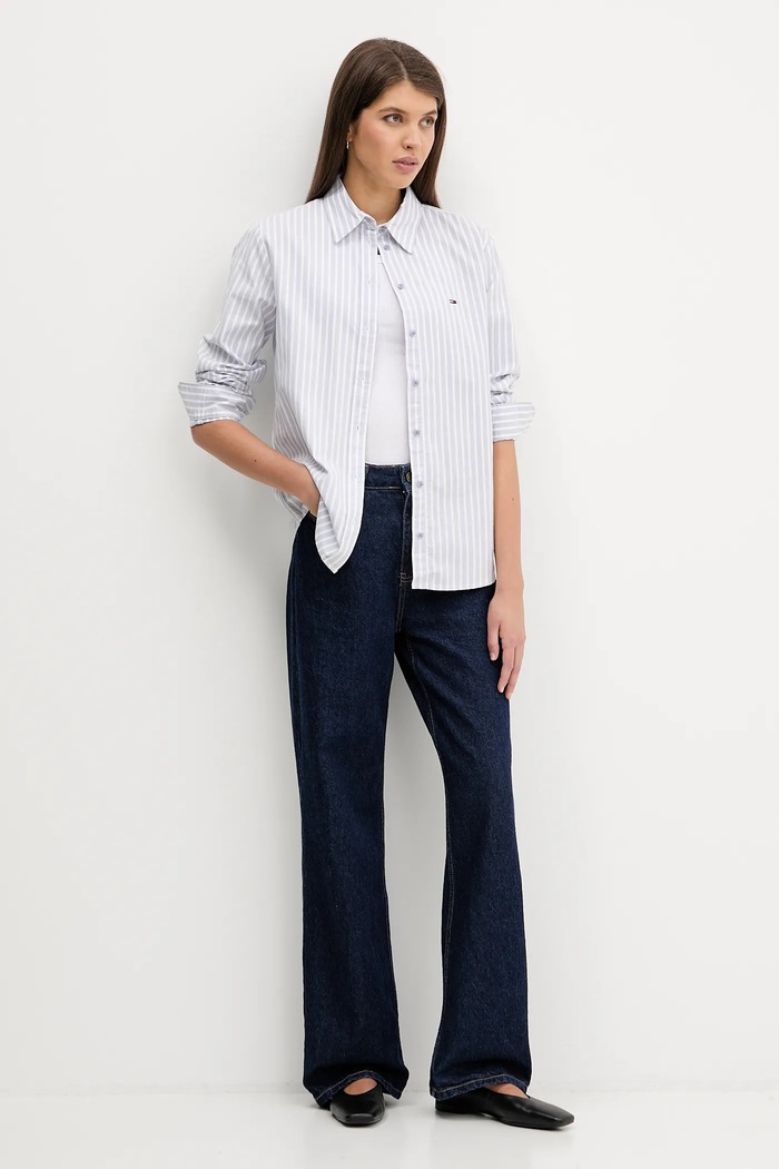 Tommy Jeans Cămașă pentru femei din bumbac DW0DW19890 albastru SS26