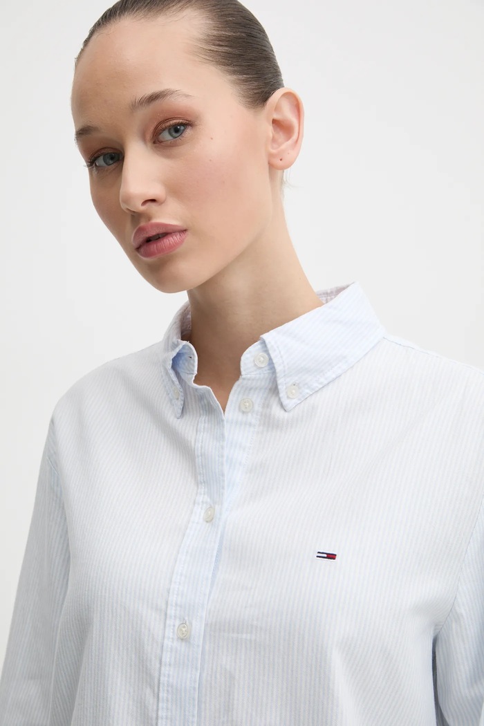 Tommy Jeans Cămașă pentru femei din bumbac albastru DW0DW19890