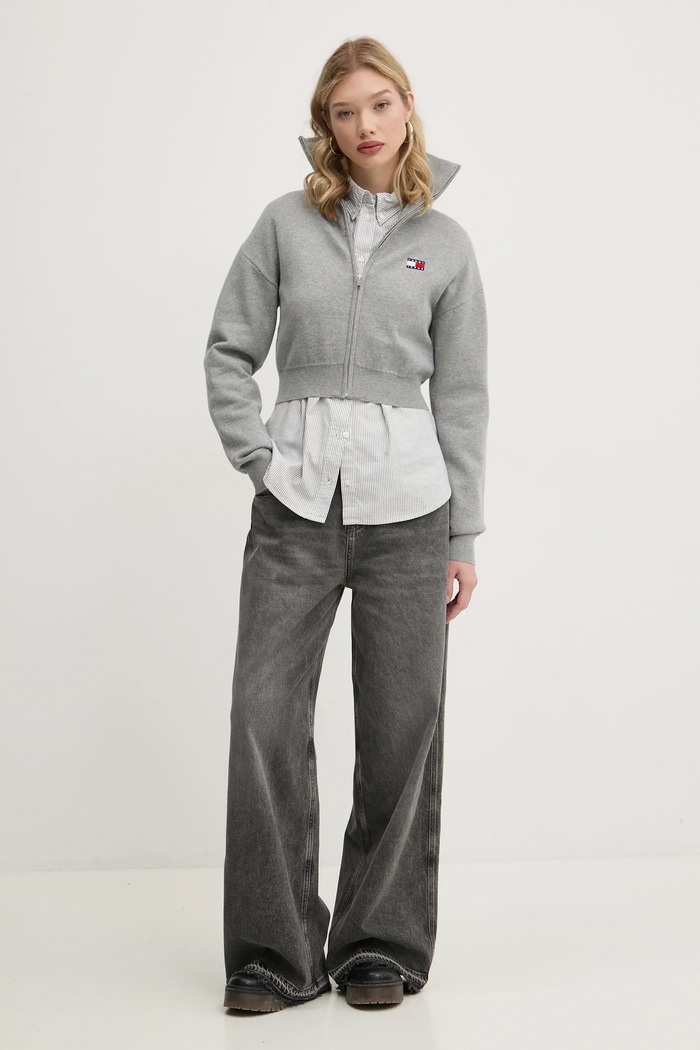 Tommy Jeans košeľa dámska bavlnená DW0DW19890 sivá SS26