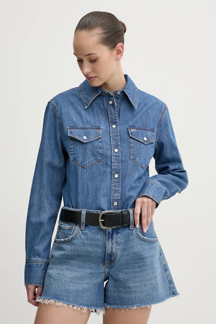 Džínová košile Tommy Jeans hladký modrá DW0DW19919