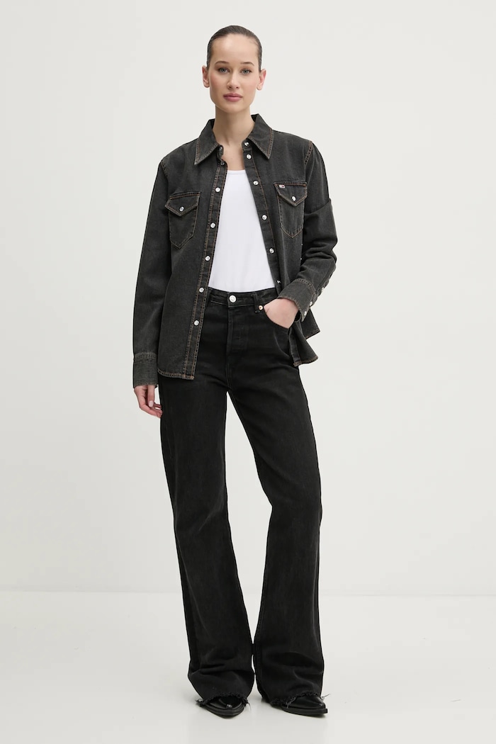 Bavlněná košile Tommy Jeans DW0DW20179 šedá SS25