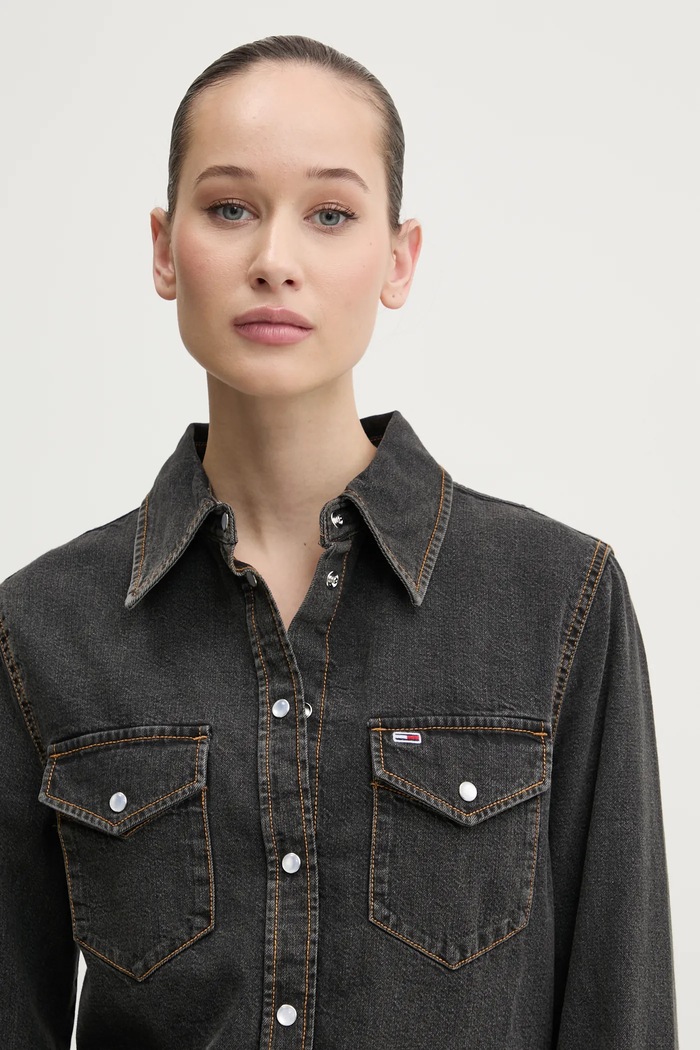 Bavlněná košile Tommy Jeans šedá DW0DW20179