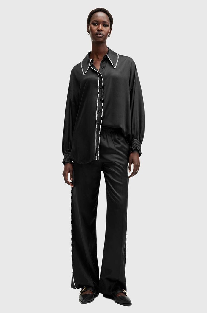 Košile s příměsí hedvábí AllSaints CHARLI STITCH W033PB černá
