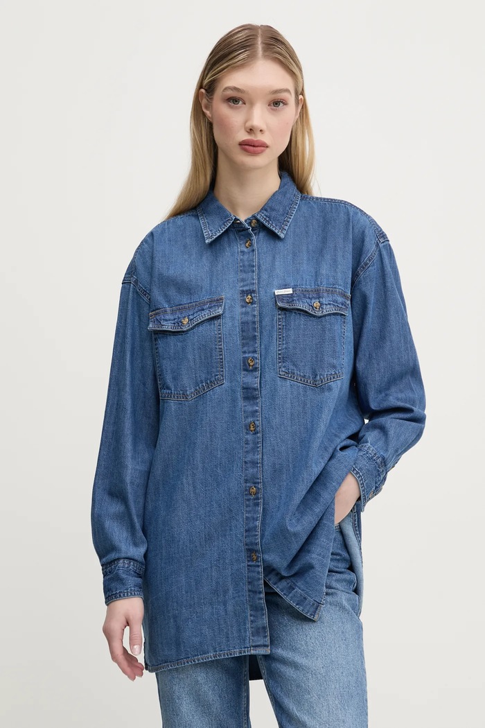 Guess Jeans koszula jeansowa bawełna niebieski W5RH89.D5M84