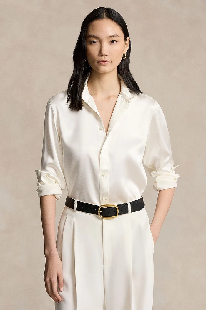Hedvábné tričko Polo Ralph Lauren slim béžová 211891378